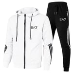 Män Helzippade Tryckt Hoodie Jacka Långa Sweatpants Joggers Sport Gym Tracksuit Set White M