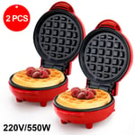 2 PCS Mini Waffle Maker Breakfast Cooker Non-Stick Electric Iron Press Cake 550W