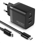 Chargeur USB C Rapide 47W GOLDNEXT 2 Ports GaN PD 3.0 45W Chargeur Double USB C PPS 33W Adaptateur Secteur Prise avec Type C Câble pour MacBook Air M1 M2, iPhone 15 Pro Max/14, Samsung S24 Ultra/S23