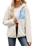 Yuson Girl Womens Hoodie Winter Warm Fleece Hooded Sweatshirt Zip Up Colour Block Jacket Coat Casual Long Sleeve Outwear with Pockets(Beige, XL)