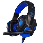 Casque de jeu filaire Casque Gamer Son stéréo 3,5 mm sur l'oreille avec micro Jeu stéréo basse profonde pour PS4 Xbox iPad PC Ordinateur portable-bleu