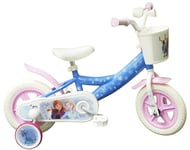 Disney A.T.L.A.S. Vélo 10'' Enfant Fille Reine des Neiges/Frozen avec Panier Avant, Garde Boue, Carter, Roues bâtons & 2 stabilisateurs, Bleu & Blanc