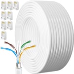 Cable Ethernet 40m, Cable Rj45 Blindé Cat 6 Gigabit Câble Réseau Extérieur Anti-Brouillage Résistant aux Intempéries Cable Internet Blanc FTP 23AWG CCA 40 Mètres Cable Lan pour Modem Routeur.[G109]