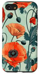 Coque pour iPhone SE (2020) / 7 / 8 Motif coquelicot orange vintage sur fond bleu clair