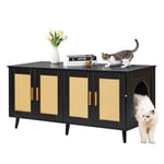 VEVOR Meuble Cache Bac à Litière pour 2 Chats, Maison de Toilette pour Chat avec Portes Décorées en Rotin, Armoire en Bois pour Cacher Plupart des Bacs à Litière pour Chats, 1,19 x 0,5 x 0,55 m, Noir