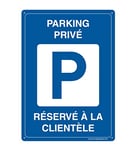 AUA SIGNALETIQUE - Panneau Prépercé (4 Trous) avec Angles arrondis - PVC Rigide 1.5 mm - (150x210 mm, Parking Privé Réservé à la Clientèle)