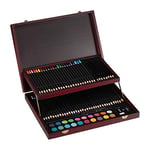 Relaxdays 10026743_469 Malette de coloriage 73 pces, Set pour dessin, Jeu couleur, taille crayon, gomme, bordeaux, bois, plastique, 5 x 38,5 x 29,5 cm