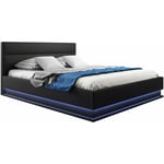 Lit Coffre pour Matelas Lit Adulte Couleur Noir avec led Matériaux bois et simili cuir Coffre de rangement Modèle Nitas 180x200cm