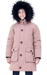 maoo garden Manteaux d'hiver pour Filles Veste de Neige Imperméable Épaisse Parka à Capuche En Fourrure Mi-Longue Rose 146-152