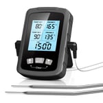 Thermomètre Cuisine avec Sondes Doubles de 16.3cm,Minuteur et Température Préréglée Thermometre Cuisson Lecture Instantané avec Écran LCD & Arrêt Automatique pour Barbecue/Fumoir/Grill/Meat(Q304)