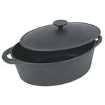 Crealys 503478, COCOTTE Gourmet Onyx ovale en fonte- toutes sources de chaleur y compris induction, émaillée 9 litres - Extérieur noir et intérieur Noir