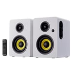 Sanyun SW206 Enceintes d'étagère Double Mode 80 W - Mode Moniteur et Mode HiFi - Haut-Parleur en Fibre de Carbone 4 Pouces - Tweeter à dôme en Film de Soie 25 cœurs - Blanc