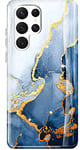 luolnh Galaxy S23 Ultra Case,Samsung Galaxy S23 Ultra Case for Girls Women,Gold Glitter Sparkle Marble Design Soft Silicone Rubber TPU Bumper Cover Skin Case for Samsung S23 Ultra 5G(White&Dark Blue)