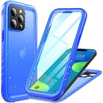 Cozycase for iPhone 14 Pro Max Waterproof Case Blue - Shockproof Dustproof/Heavy Duty/Front and Back Cover【360 Full Body Protective】 Underwater for Swimming with Built-in Screen/Camera Protector