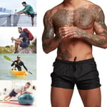 (Black M)Men Gym Shorts Sweat Absorbing Quick Dry Workout Shorts With Side AS