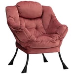 HollyHOME Fauteuil Relax Fauteuil de Salon Chaise D'appoint, Chaise Paresseuse en Velours, Chaise Longue Relax Fauteuil de Lecture en Acier, Rouge Brique