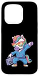 Coque pour iPhone 15 Pro Licorne dans les années 80 avec enregistreur cassette