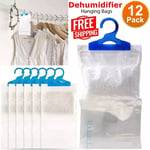 Pack of 12 Wardrobe Dehumidifier Hanging Bags Mold Mildew Moisture Trap Absorber