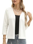 Aottori Boléro Femme Chic et Élégant Tricot Gilet Court Cardigan Manches 3/4 Veste Top pour Robe Mariage Bretelle Soirée Fête Décontracté Blanc S