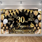 Seutgjie Banderole Joyeux Anniversaire 30 Ans 1995-2025, Décoration Anniversaire 30 Ans Toile de Fond Anniversaire Hommes/Femmes, Bannière Joyeux Anniversaire pour Fête, Or Noir 180 x 110 cm