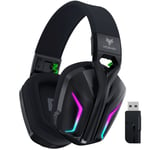 1 casque de jeu multiplateforme PC, casque sans fil avec Dolby Atmos ¿ Microphone de qualité professionnelle avec lumière RVB clignotante, ¿ Compatible avec PC, Mac, PS5, PS4, Switch, appareils mobile Noir Et Noir