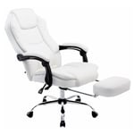 Décoshop26 - Fauteuil de bureau ergonomique en synthétique blanc avec repose-pieds et accoudoirs