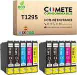 Comete, Marque Française - T1295-10 Cartouches D'Encre Compatibles Avec Epson T1295 Pomme (T1291 T1292 T1293 T1294) - Pour Epson Stylus Sx525Wd Sx425W Workforce Wf-3520 (4 Noir Et [DYJ071538]