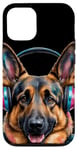 Coque pour iPhone 15 Berger Allemand Écouteurs Chien Alsacien Animaux Imprimé