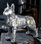 Casablanca Figurine décorative Chien Pitbull – Figurine Animale au Design Steampunk en résine – Couleur : Argent Vieilli – Hauteur 29 cm