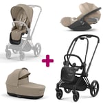 Cybex Pack Trio Châssis poussette Priam matt black 2022 + Siège Cozy Beige Nacelle Luxe coque Cloud T i-size