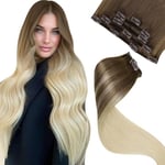 LaaVoo Extension Cheveux Naturel Clip Brun Balayage Extension Clip Cheveux Naturel Marron Clair Ombre à Blond Platine 50cm 5pcs/70g Extension Clip Cheveux Humain Lisse #BA8/59