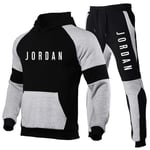 GHJK Jordan Sweat à capuche et pantalon de basketball pour homme, 2 pièces (sweat à capuche + pantalon), couleurs chaudes et amples, ensemble de jogging pour extérieur, tailles S-3XL, noir/XXL