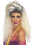 Smiffys Perruque blonde platine des années 80, cheveux bouclés avec banane