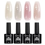 TOMICCA 4 Couleurs Vernis Semi Permanent Pailleté Rose Beige Nude Set Vernis à Ongles Gel UV/LED Soak-Off Cadeau Pour Studio de Manucure & DIY Home, 8ML