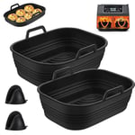 Silicone Air Fryer Liner, Foldable 4Pcs Air Fryer Liners & Oven Mitts, 8.46inch Reusable Ninja Dual Airfryer Pots, Accessories for Ninja AF400UK & Tower T17088 & AF300UK (Black, Silicone)