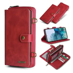 Zipper Wallet Case For Samsung Galaxy S21/ S21 Plus /S21 Ultra,with Shoulder Strap,Detachable Magnetic Case 12 Card Holder Kickstand Feature Crossbody Wallet Clutch Case,Red,S21Ultra