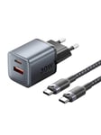 Vention GaN USB-C+A 30W Charger + USB-C-C Cable 1m (Gray)