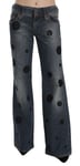 GALLIANO Jeans Blue Black Polka Dot Mid Waist Wide Leg Bootcut s. W24