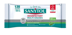 120 lingettes nettoyantes désinfectantes toutes surfaces SANYTOL bactéricide vir