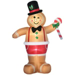 Automatisk Uppblåsbar Gingerbread Man 2,38M Juldekoration Med Led-Lampor Och Candy Cane Vattentät Brun