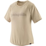 Patagonia Womens Cap Cool Trail Graphic S/S Shirt (Beige (OUTLINE LOGO: PUMICE) Small)