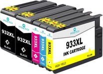 Lot de 5 Cartouches d'encre de Rechange pour HP 932XL 933XL 932 933 Compatible avec HP Officejet 7612 7610 6100 6600 6700 7110