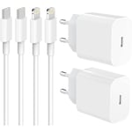 (2-PACK) iPhone laddare för 11/12/13/14 USB-C strömadapter 20W + 1M 1 meter