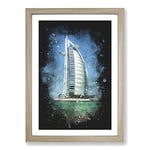 Big Box Art The Burj Al Arab in Dubai Vol.2 Paint Splash Framed Wall Art Picture Print Ready to Hang, Oak A2 (62 x 45 cm)