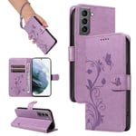 BOONGET Etui Samsung Galaxy S21 5G (6.3") Housse Téléphone Flip en Abricot fleur arbre motif housse de protection - Violet