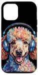 Coque pour iPhone 15 Caniche Écouteurs Chien Coloré Drôle Animaux Motif Imprimé