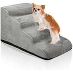 TolleTour Escalier pour Chien Chat en Éponge Haute Densité Rampe avec Fond Antidérapant Couverture Lavable à 4 Marches gris