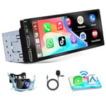 Podofo Autoradio Bluetooth 1 Din avec Apple CarPlay Android Auto sans Fil, 6.86 Pouces Écran Tactile Lecteur MP5 Radio avec Bluetooth FM Lien Miroir + AHD Caméra de Recul&Mic