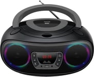 Lecteur CD Portable avec Effets de Lumière Bluetooth Poste CD Enfant Boombox Radio FM AUX TCL212BT Gris