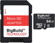 64Go Ultra Rapide Class 10 80Mo/S Microsd Sdxc Carte Mémoire Pour Huawei Mediapad T3 10 Tablet, Adaptateur Sd Inclus